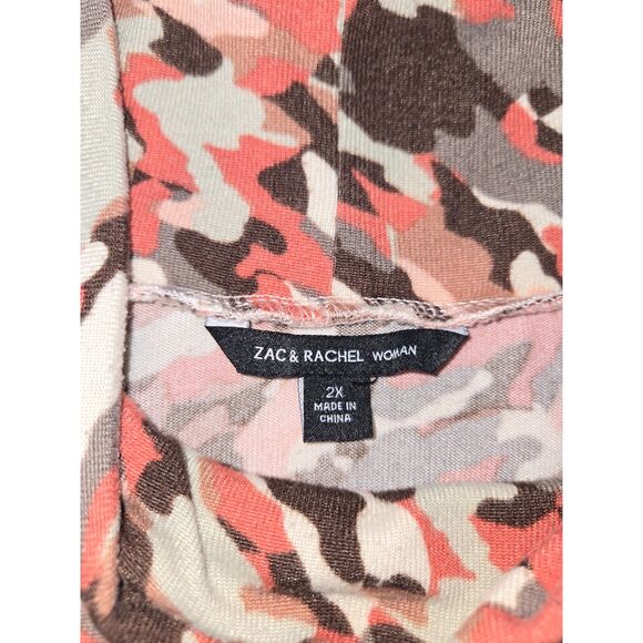 Zac & Rachel Mock Neck Knotted Top Women 2X Orange Multicolor - Picture 7 of 8